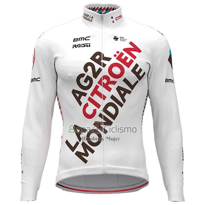 Ag2r Citroen Team Ropa Ciclismo Culotte Largo 2021 Mangas Largas Blanco